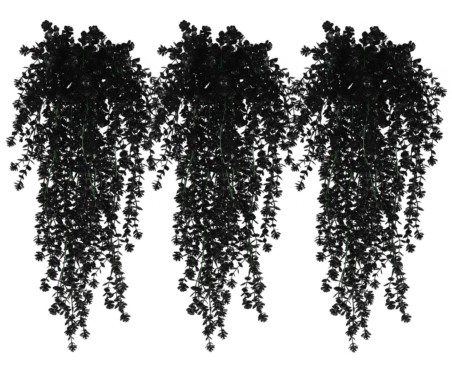 Black Hanging Flowers Faux Hanging Plants Black Artificial Hanging Plant Fake Greenery Faux UV Resistant Hanging Vines Plant for Indoor Outdoor Wedding Halloween Party Fall Wall Room Door Decor