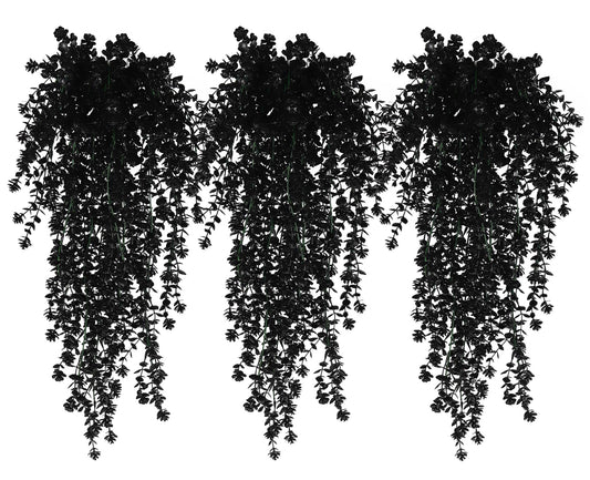 Black Hanging Flowers Faux Hanging Plants Black Artificial Hanging Plant Fake Greenery Faux UV Resistant Hanging Vines Plant for Indoor Outdoor Wedding Halloween Party Fall Wall Room Door Decor