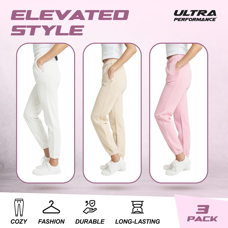 Ultra Performance Womens Sweatpants 3 Pack Cotton Joggers Women's Fleece Sweats Gym & Workout Pants for Women