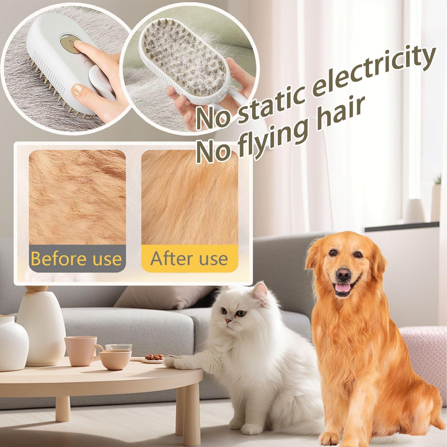 Cat Steam Brush for Shedding Dog Brush with Steam Pet Hair Cleaning Brush Comb for Spray 3 in 1 Pet Grooming for Long & Short Haired Pets – Spritz Defur Comb for cats(grey)