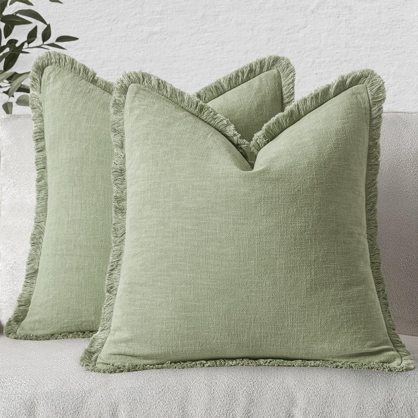 MIULEE Christmas Decorative Throw Pillow Covers Neutral Linen Fringe Fall Throw Pillows Set of 2 Natural Beige Boho Farmhouse Cushion Covers with Tassels for Couch Sofa Bed Home Decor 20x20 Inch