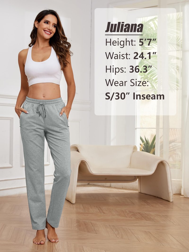 SEVEGO Women's Sweatpants Tall Cotton Yoga Lounge Casual Open Bottom Soft Workout Zipper Pocket Joggers,36",Light Grey,XXL