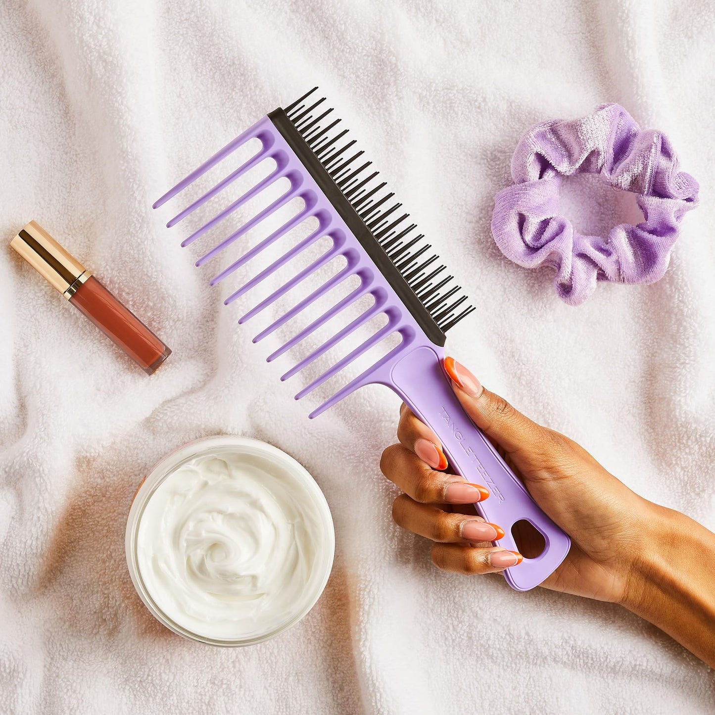Tangle Teezer | Wide Tooth Comb for 3C to 4C Hair | Long Teeth Detangles & Reduces Shed Hair | Short Teeth for Deeper Detangle & Helps Removes Shed Hair | Lilac & Black