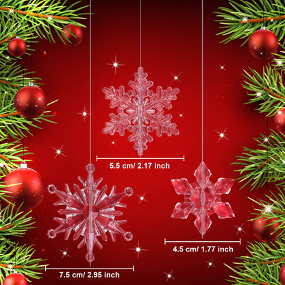 Boao Clear 45 Pcs Acrylic Clear Christmas Snowflakes Ornaments Crystal Hanging Snowflake Ornaments for Christmas Tree Winter Indoor Home Room Decoration Xmas Wonderland Theme Party, 3 Styles