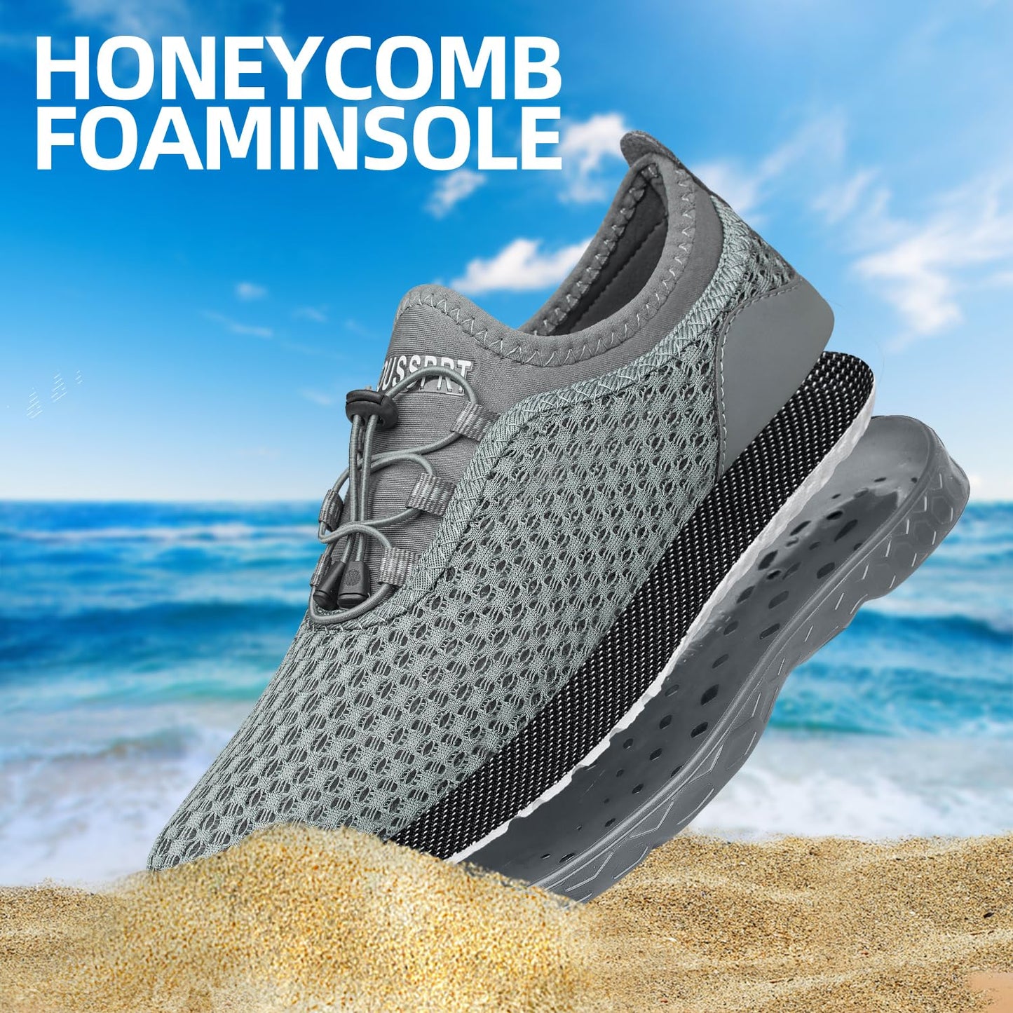DOUSSPRT Men's Water Shoes Quick Drying Sports Aqua Shoes AllDarkgrey Size 8.5