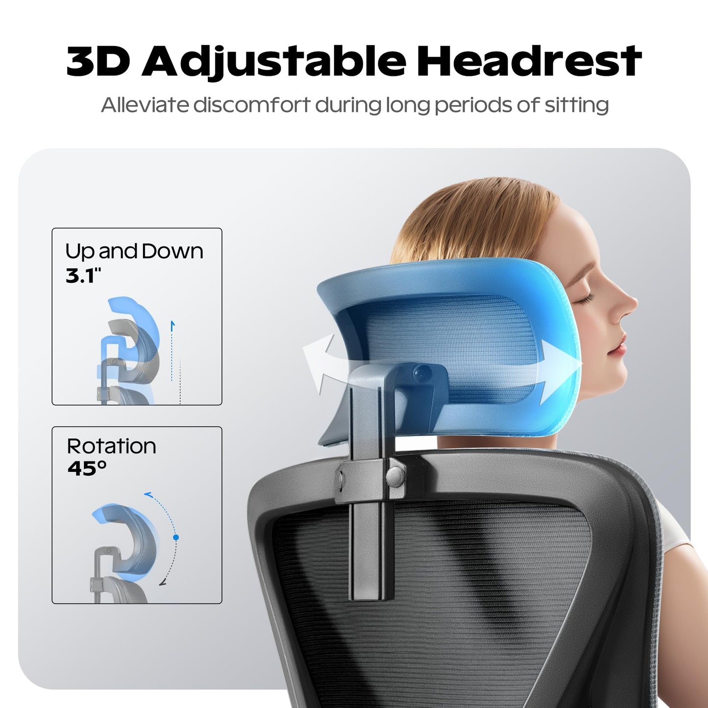 Ergonomic Office Chair, Home Office Desk Chair with Headrest, High Back Mesh Chair with Flip-up Armrests, Comfy Desk Chair with Lumbar Support, Rolling Swivel Task Computer Chair for Home Office