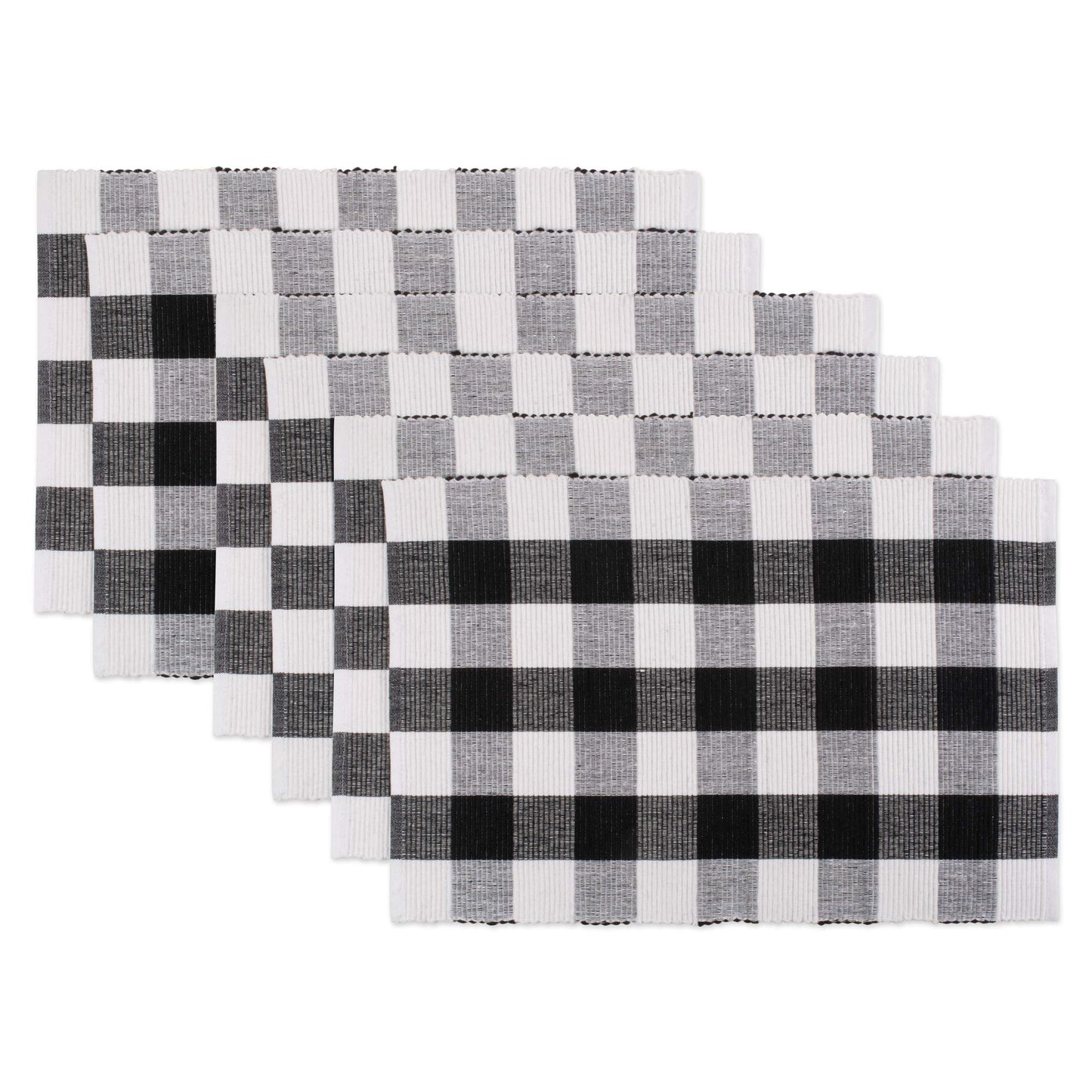 DII Buffalo Check Collection, Classic Farmhouse Tabletop Set, Placemat Set, 13x19, Black & White, 6 Piece