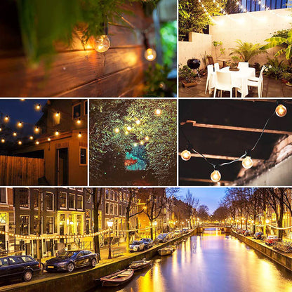 Abeja Outdoor String Light 100 Ft G40 Patio Lights with 105 Edison Glass Bulbs E12 Socket Base (5 Spare) Globe Clear Hanging Lights for Backyard Balcony Deck Party Decor, Not Connectable, Black