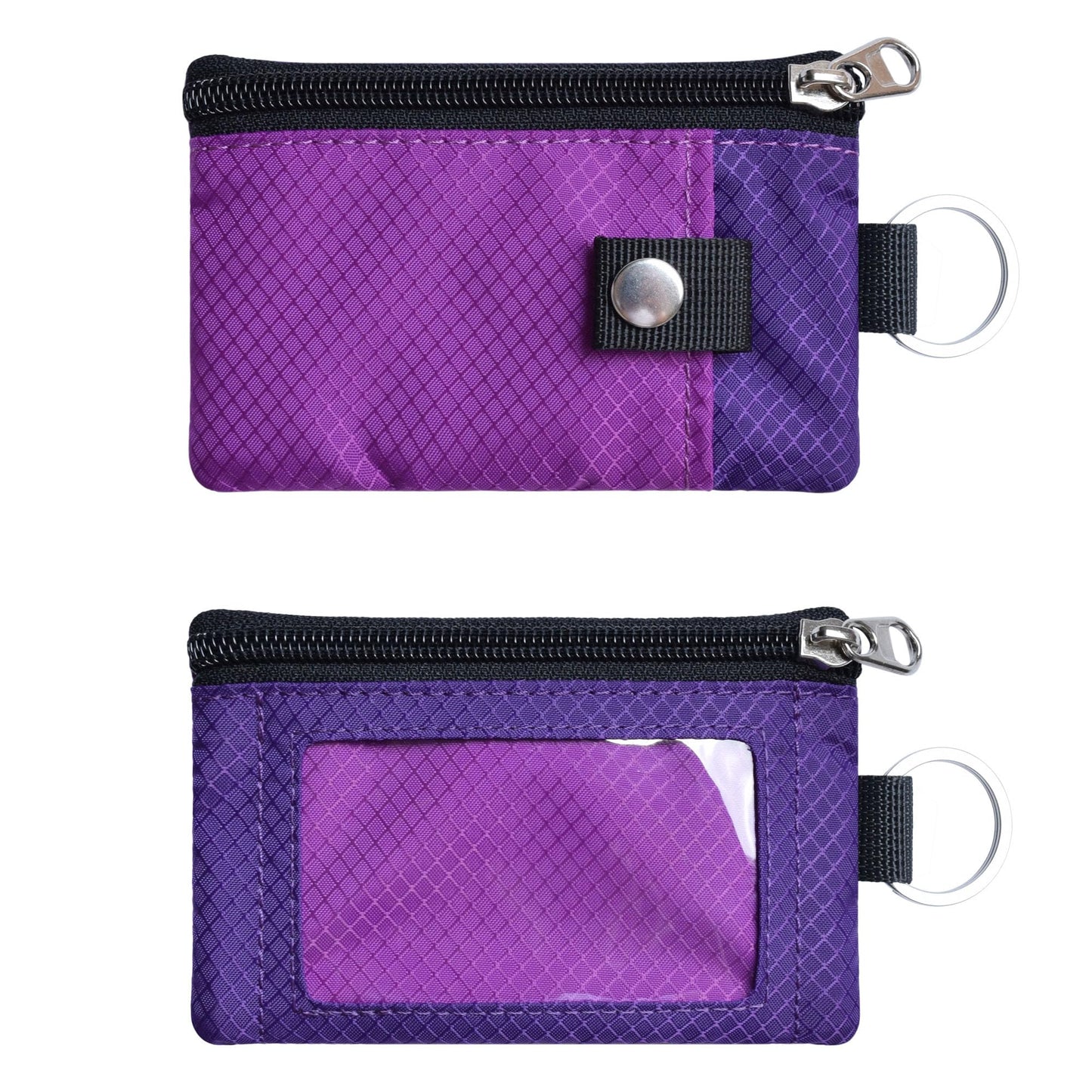 CHENSPRX Minimalist RFID Blocking Small Wallet with ID Window,WaterResistant Zip Id Case Wallet with Lanyard Keychain for Cards,Cash,Travel,Women,Men (Violet+purple)
