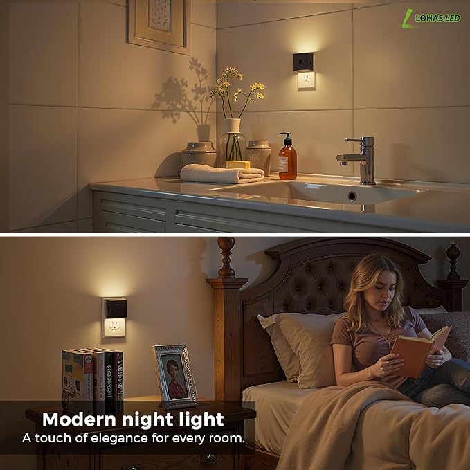 L LOHAS LED Motion Sensor Night Light,[4-Pack] Plug in Night Light with Dusk to Dawn Sensor,Brightness Adjustable,3000K Soft White Nightlight for Bathroom Hallway Kitchen