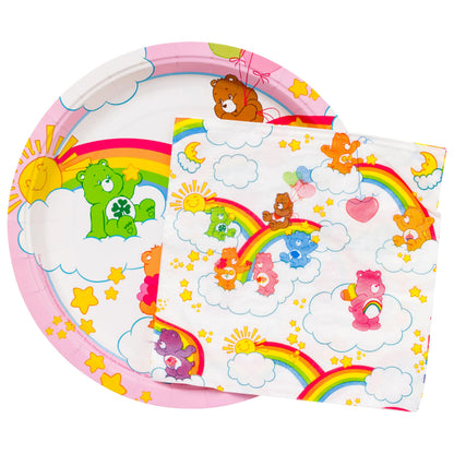 Silver Buffalo Care Bears Featuring Grumpy, Good Luck, Tenderheart, Love-A-Lot, Friend, Cheer, and Birthday 32 Pack Partyware Disposable Paper Plates and Napkins