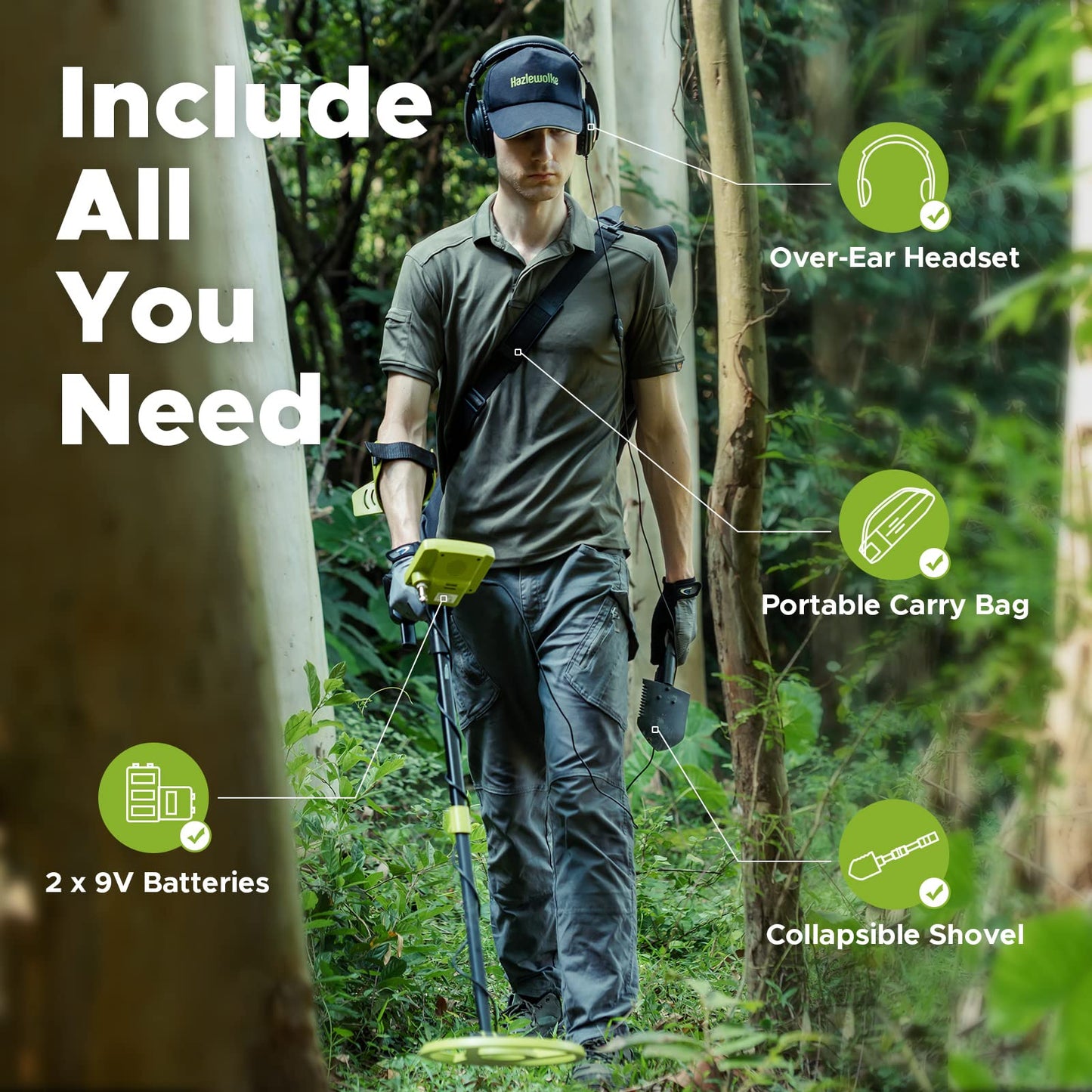 Hazlewolke Metal Detector for Adults, Rechargeable Battery for 20H Typical Use, 5 Professional Mode with Higher Accuracy 10” Waterproof Coil for Gold Detecting