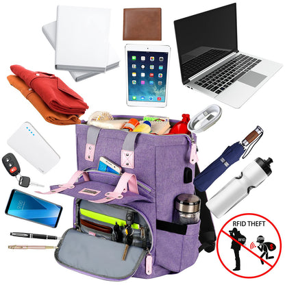 FALANKO Laptop Backpack for Women, Anti Theft Backpacks with USB Charging Port RFID Anti Theft Water Resistant,Wide Top Open Work Teacher College Travel Computer Bag for Woman Fits 15.6 Inch Laptop