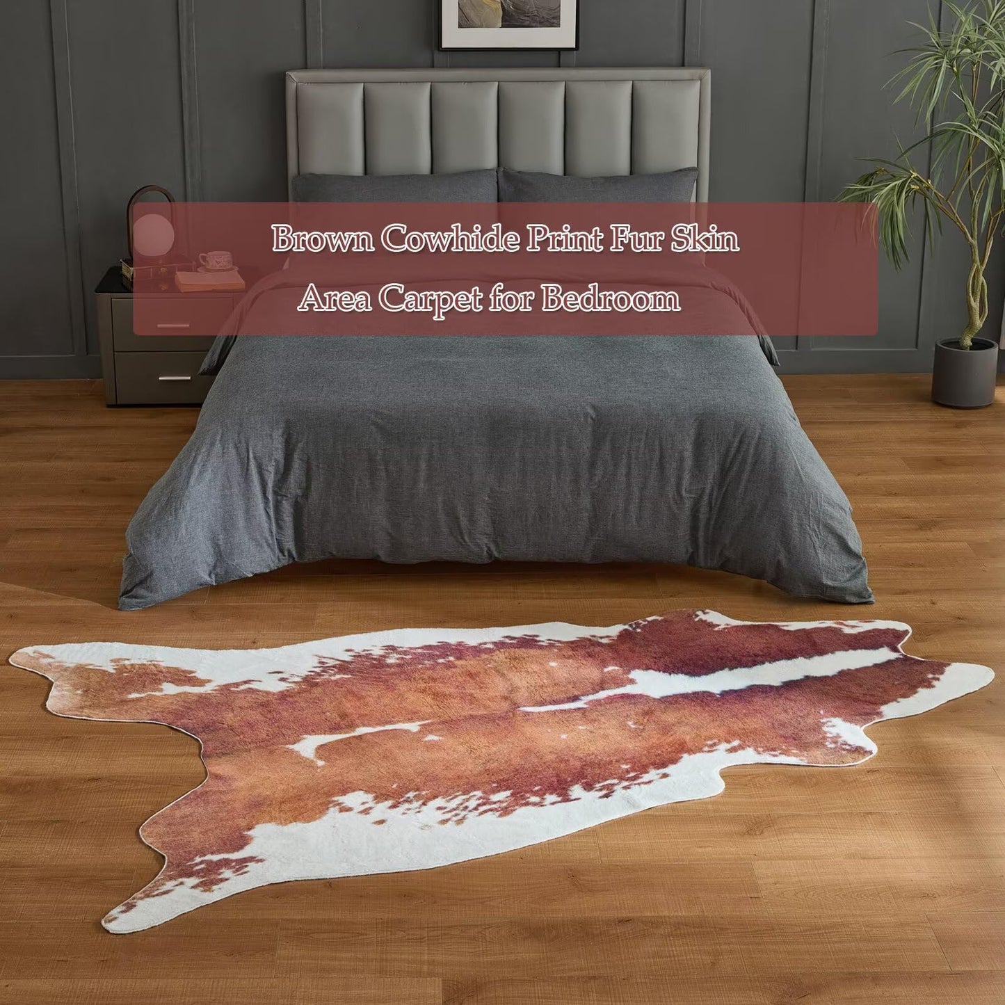 Brown Cowhide Rug,Large Carpet Non-Slip Luxury Faux Fur Cowhide Print Area Rug,Modern Style Animal Cow Print Skin Rugs Carpet for Living Room Bedroom -5.5 * 8FT(65 * 95inch)