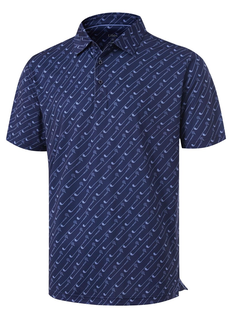 Libin Golf Shirts for Men Short Sleeve Quick Dry Performance Moisture Wicking Print Collared Polo Shirts Casual Business, Navy Golf Club, Large