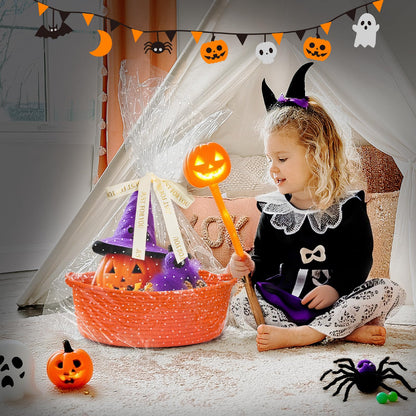 CHICVITA Halloween Basket for Gifts, Boo Basket for Gift Empty, Rope Decorative Baskets with Gift Bags & Ribbon for Baby Girl, 12"x 8"x 5"