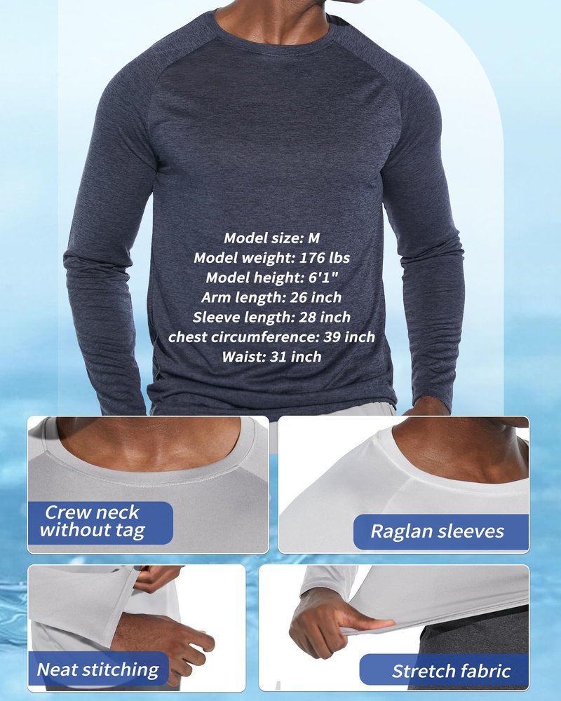 clothin 3 Pack Long Sleeve Shirts for Men/Mens Workout T-Shirts Moisture Wicking Lightweight
