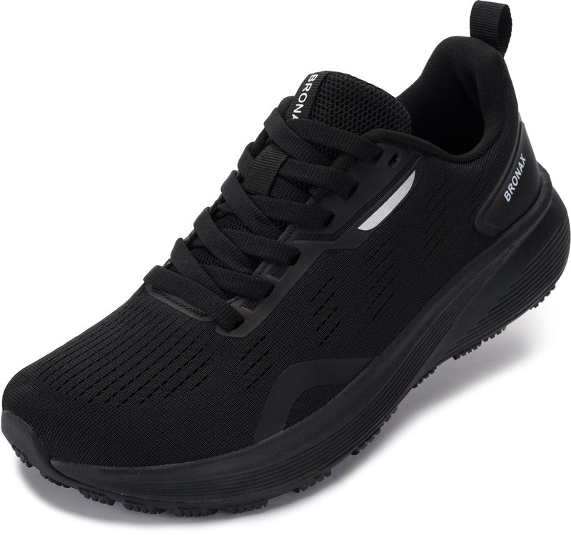 BRONAX Wide Toe Box Shoes for Men Lightweight Road Running Training Cushioning Athletics Sneakers Size 10w Lace up Breathable Walking Gym Sports Footwear All Black 44