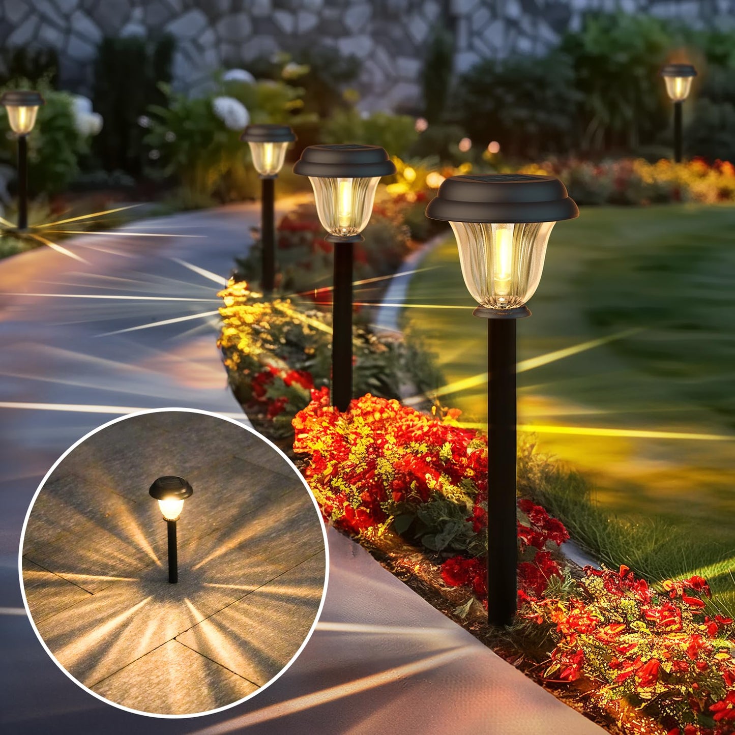 Solar Lights Outdoor, 6 Pack Metal Solar Pathway Lights, Heavy Duty Stainless Steel & Glass, Auto On/Off Waterproof Garden Lights for Driveway Landscape Walkway Yard Outdoor Decor (Warm White)