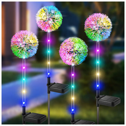 BUCASA Solar Lights Outdoor Garden, 4 Pack Dandelion Garden Lights with 16 Colourful LEDs, Waterproof Solar Flower Lights for Lawn Yard Garden Ornaments Outdoor Christmas Decorations