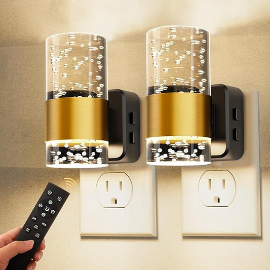 L LOHAS LED Night Light,[2-PACK] Dimmable Night Lights Plug into Wall with Remote Control, RGB Color Changing, Dusk to Dawn Sensor, Acrylic Bubble Nightlight for Bathroom