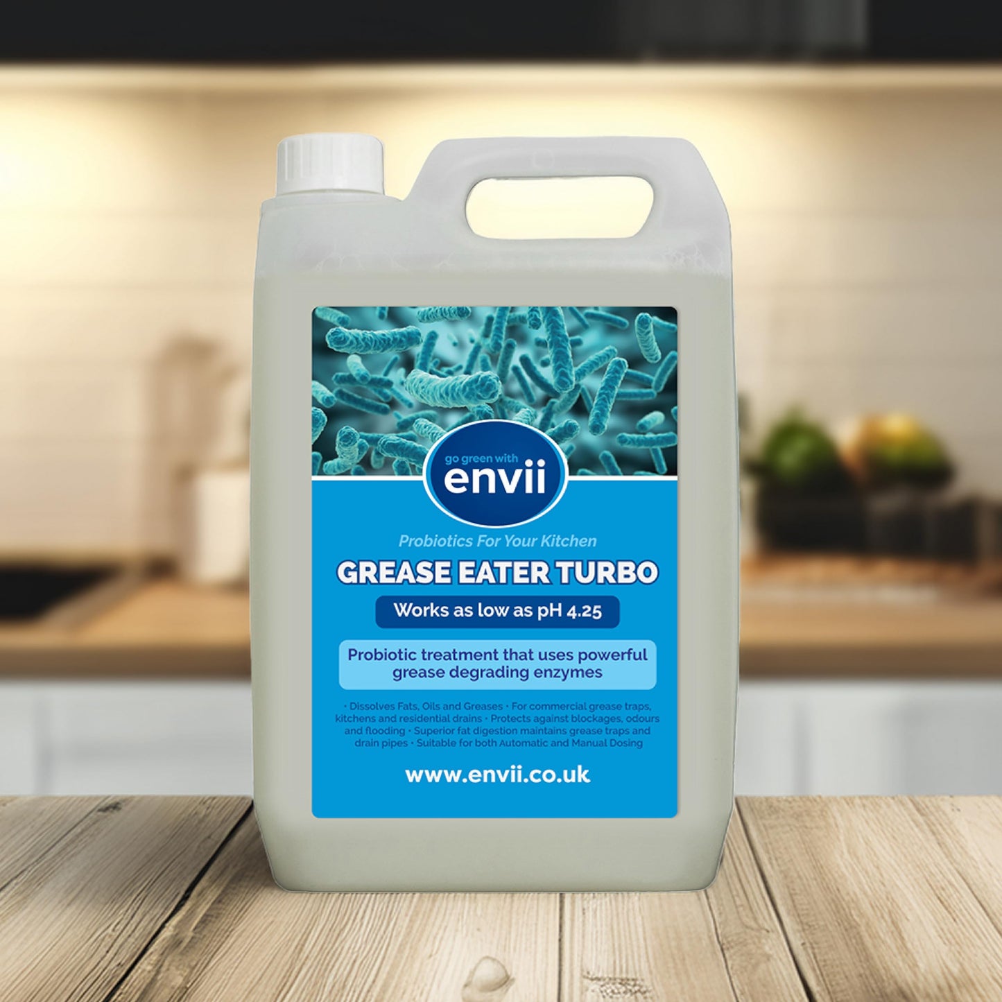 envii Grease Eater Turbo – Natural Enzyme Grease Trap Cleaner & Maintainer Treatment, Suitable for Use in All Kitchens Breaks Down Grease & Fats - 5L