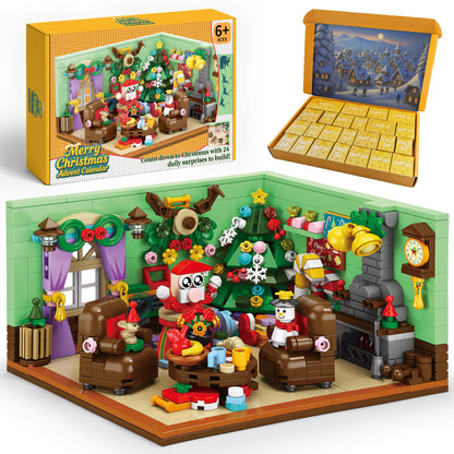 Rubypop Advent Calendar Building Blocks, 24 Day Christmas Countdown Kit with 669PCS Bricks Set,Santa Sleigh Christmas Tree Xmas Friends Room Holiday Decorations Gifts for Kids Boys Girls