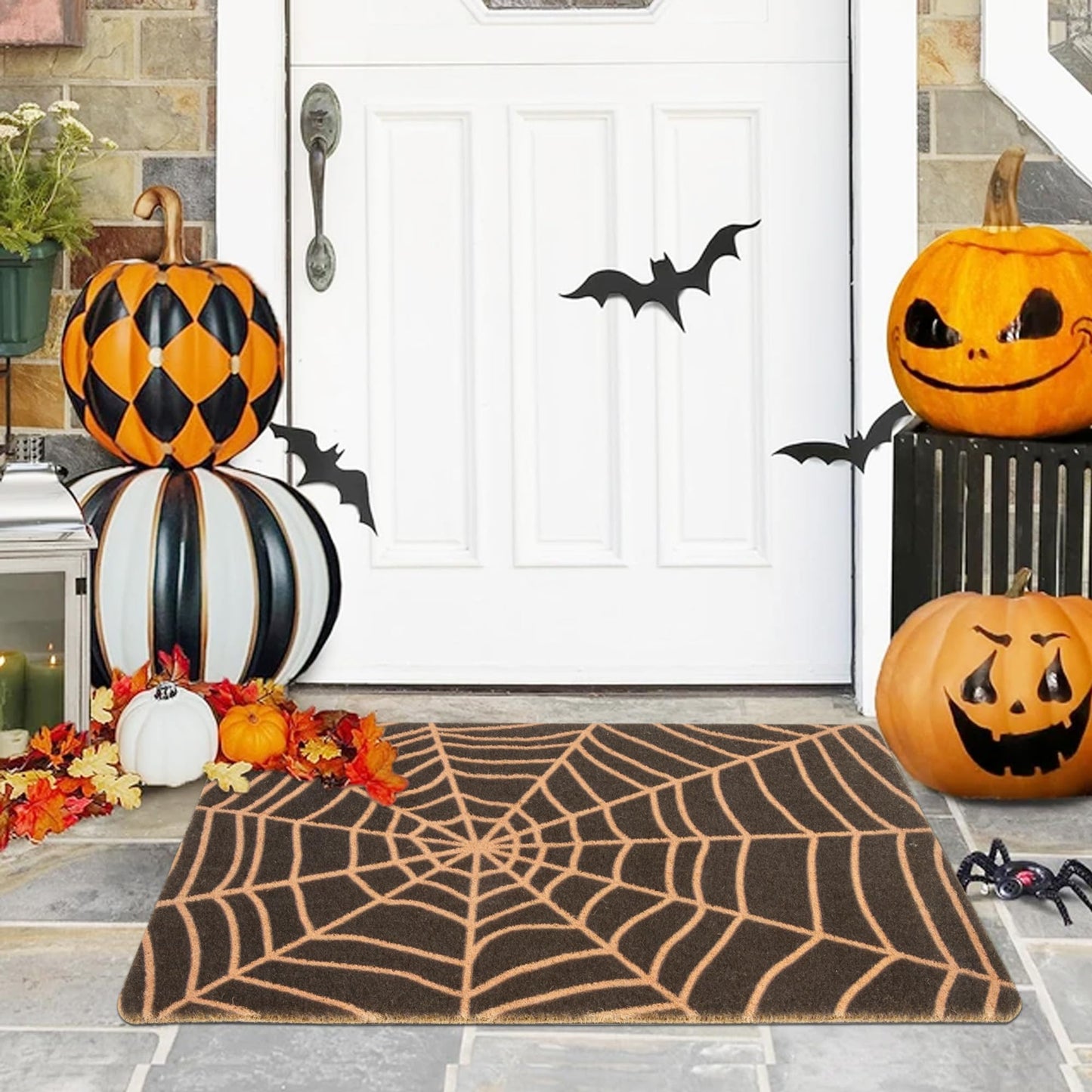 CaySep Spider Web Dark Coir Doormat - Non-Slip Welcome Door Mat Halloween Decor Mat 17x29 inch Indoor Mat (Ghost, 17''x29'')
