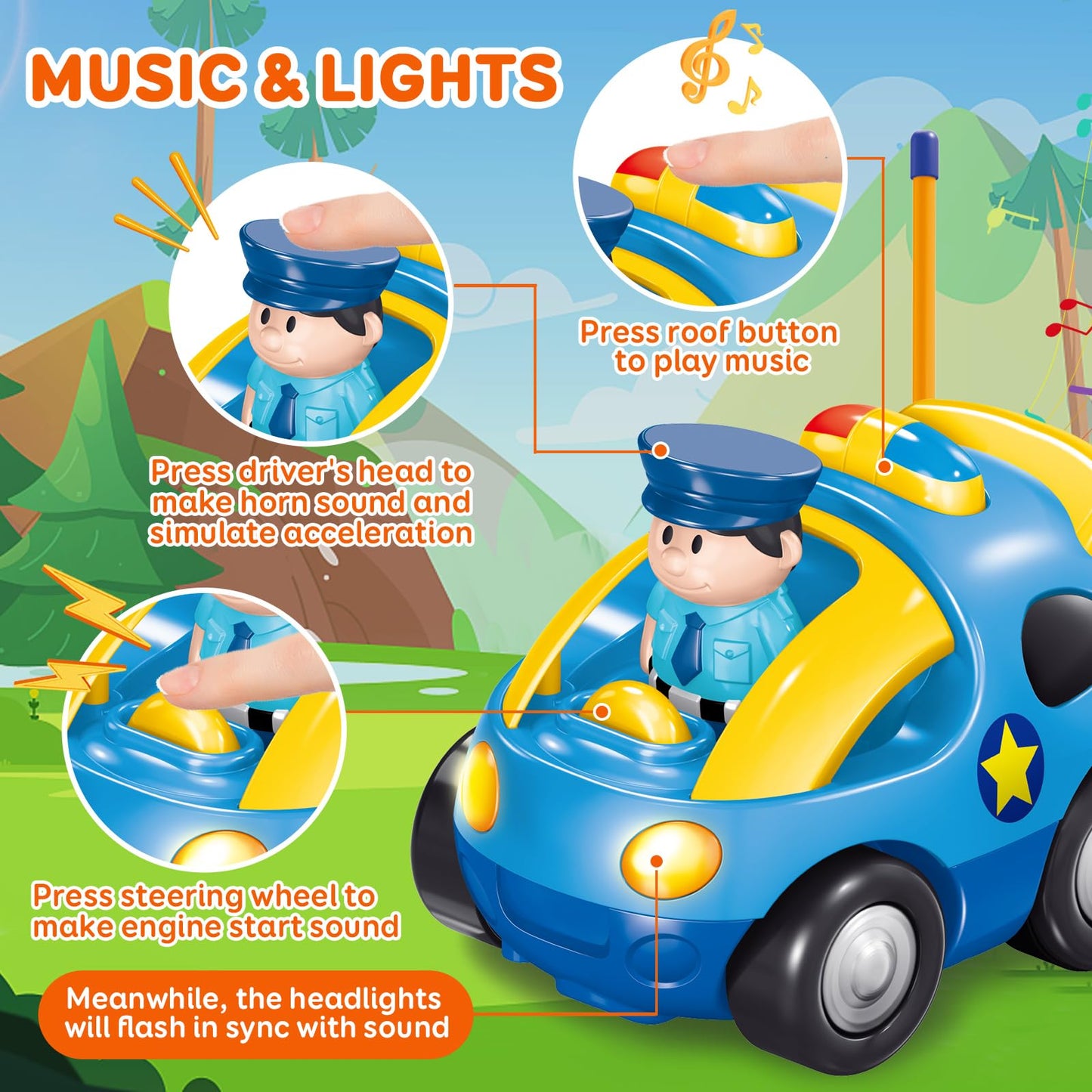 Pup Go First Remote Control Car for Toddler 18 Months+, 2 Interchangeable Dolls with Siren & Lights, Baby RC Police Racing Toy for 2 3 Year Old Boys Girls Kids, Perfect Xmas Presents (Sapphire Blue)