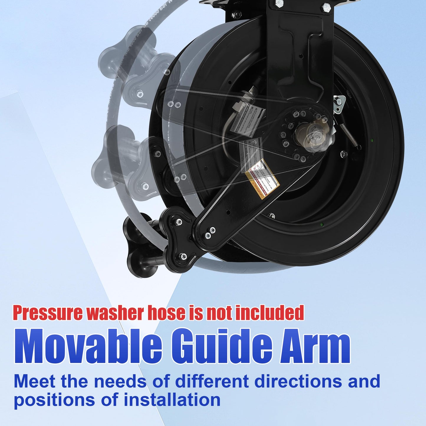 FIXFANS High Pressure Washer Hose Reel for Water/Air/Oil, 3/8" X 50 FT Steel Dual Arm Auto-Retractable Power Wash Hose Reel, Heavy Duty Hose Reel 4000 PSI