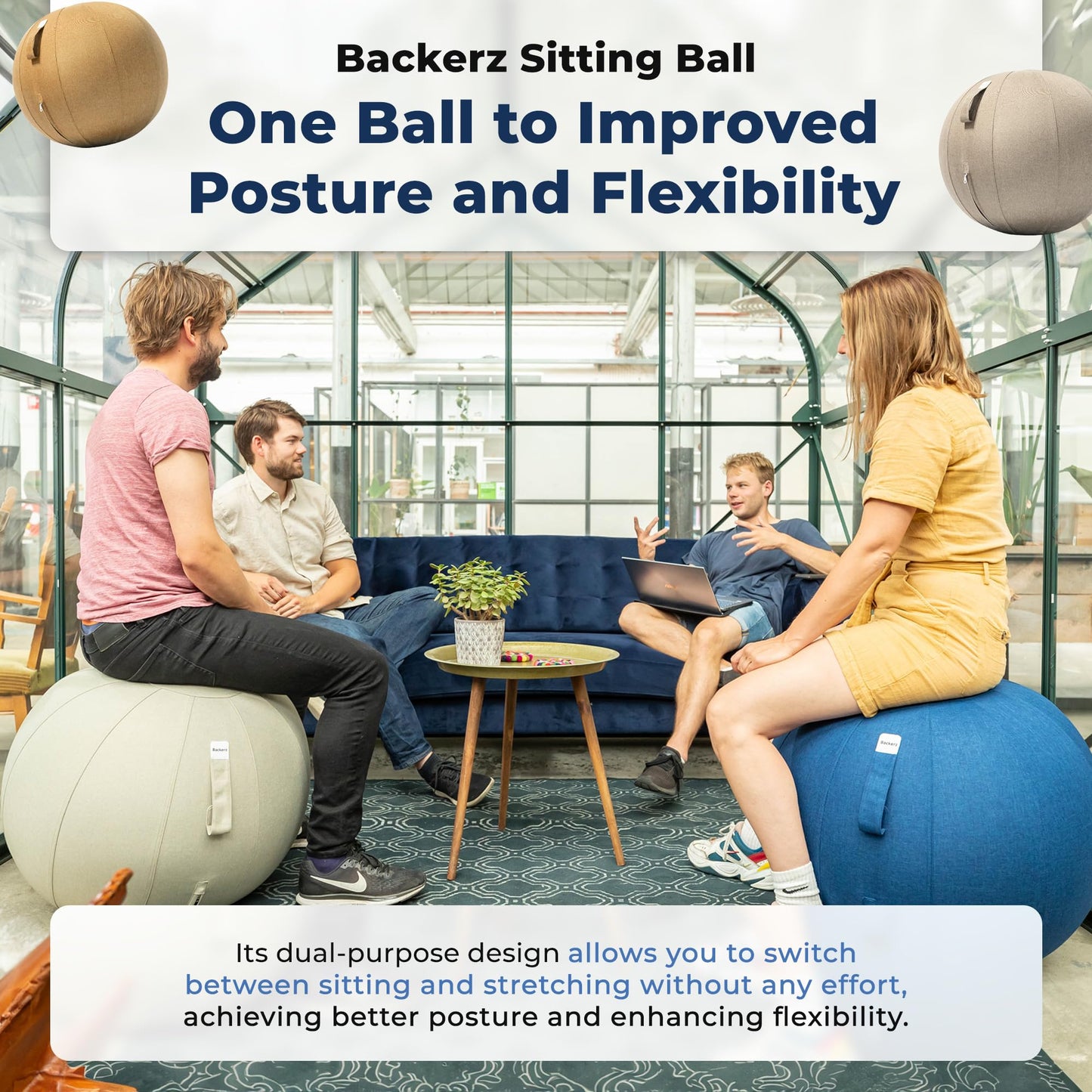 Backerz Balance Ball Chair for Office & Home - Ergonomic Exercise Ball for Posture & Back Pain Relief, Yoga Ball Chair - Sitting Ball with Washable Linen Cover