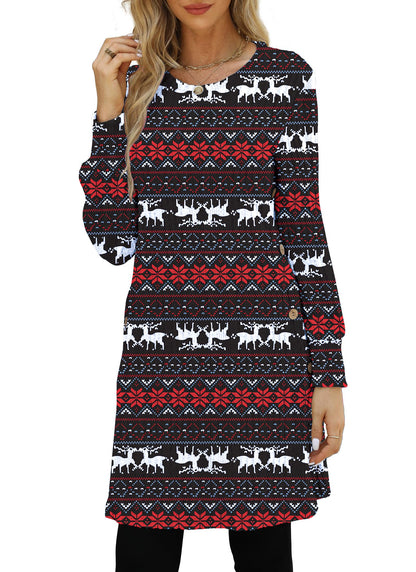 Kikibell Christmas Reindeer Long Sleeve Dress Ugly Christmas Sweater for Women Christmas Dresses for Women Plus Size Winter Dresses