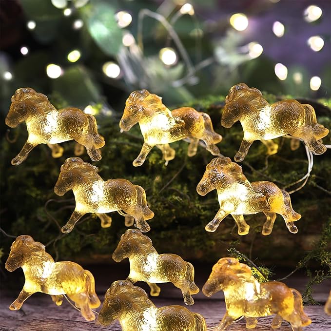 JASHIKA Horse Fairy String Lights Cute Pony Decorative Lights 20 LEDs Night Light 8.5ft Battery Operated with Remote for Bedroom Farmhouse Home Holiday Thanksgiving Decoration