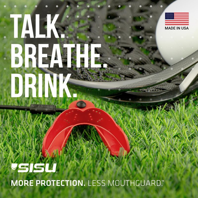 SISU Tether Adult Mouthguard, Intense Red - Pre-Formed Protection with Strap for Football, Hockey, Lacrosse, Caged-Helmet Sports - Remoldable Up to 20 Times - Works for Braces - Non Toxic