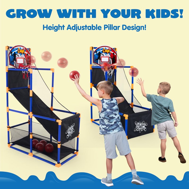 JOYIN Arcade Basketball Game Set with 4 Balls and Hoop for Kids 3+ Years Old Indoor Outdoor Sport Play - Easy Set Up - Air Pump Included - Ideal for Competition