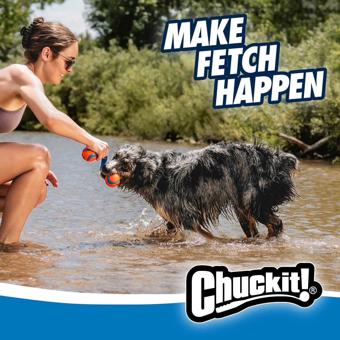 Chuckit! Ultra Tug Duo Dog Toy With Two Rubber Balls Tug Of War Interactive Fetch Toy for Dogs, Medium