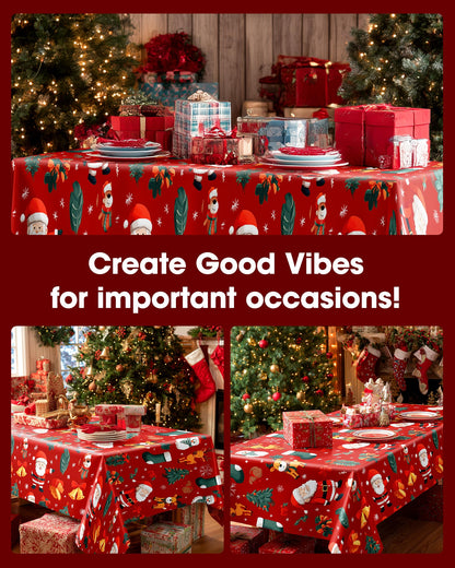 Pureegg Plastic Table Cloth Disposable 10 Pack, 54 x 108 Inch Table Cloths for Parties, Decorative Tablecloths for Rectangle Tables, Christmas Tablecloth Plastic, Leakproof & Sturdy, Christmas Red