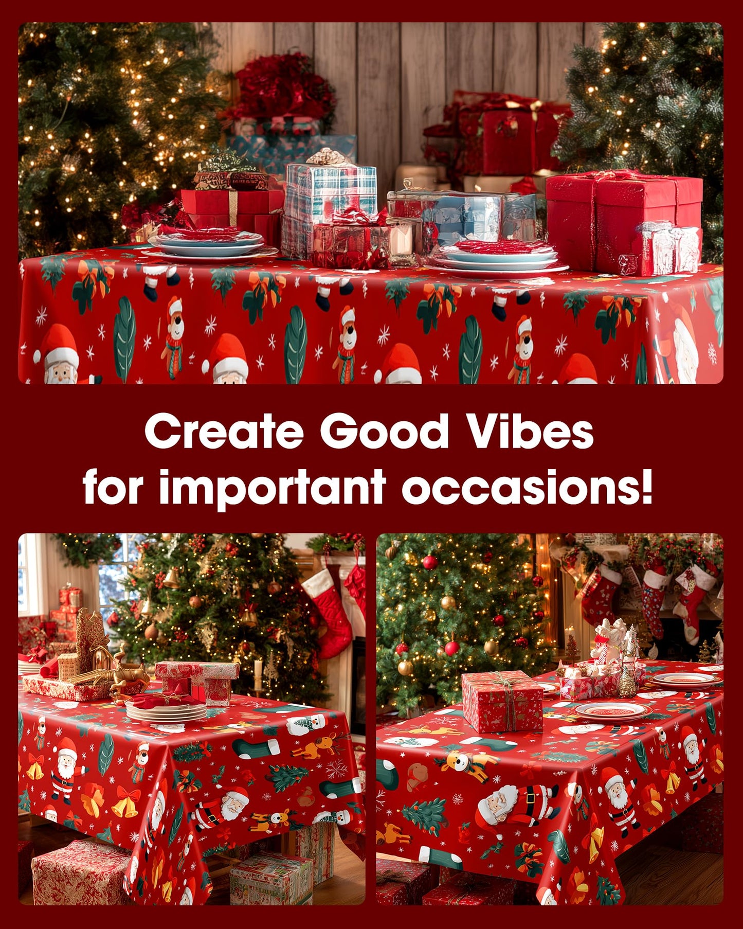 Pureegg Plastic Table Cloth Disposable 6 Pack, 54 x 108 Inch Table Cloths, Christmas Decorations, Xmas Decor, Party Tablecloths, Rectangle, Holiday Plastic Cover, Waterproof, Christmas Red