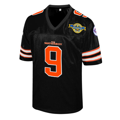 Bobby Boucher #9 The Waterboy Adam Sandler Movie Mud Dogs Bourbon Bowl Football Jersey(Black-L)