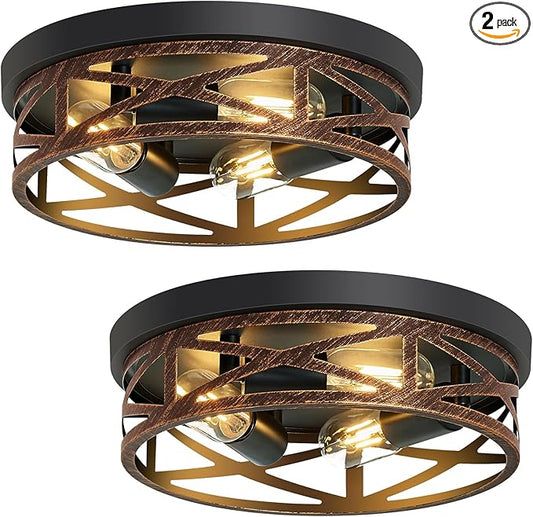 Flush Mount Ceiling Light Fixture,Vintage Metal Black Hallway Light Fixtures Ceiling,Light Fixtures Ceiling Mount for Farmhouse,Kitchen,Hall,Brown(2 Pack (Retro Metal Black, 13 inch)