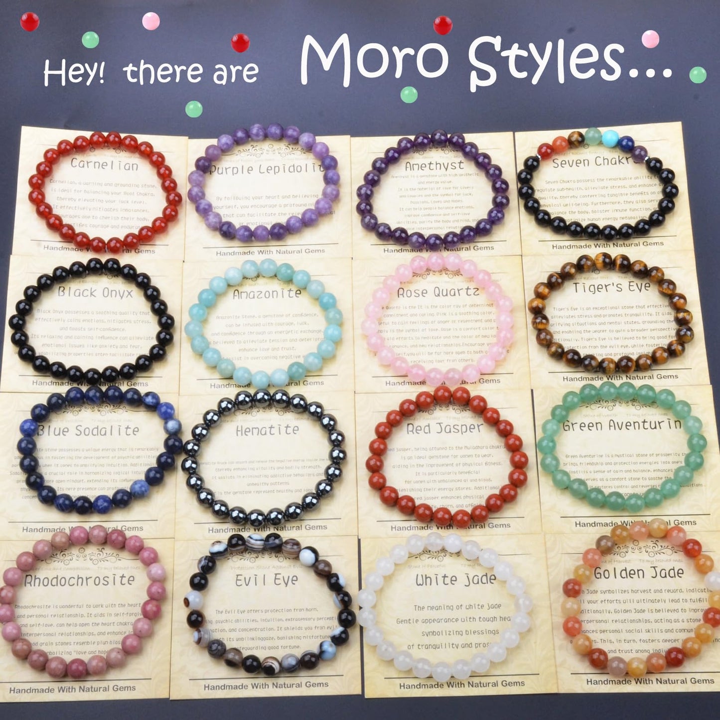 CHCCOYE 4mm Natural Healing Gemstone Bracelet Handmade Yoga Stretch Elastic Bracelet Stress Relief Crystal Jewelry for Men and Women (4mm, Black Onyx)