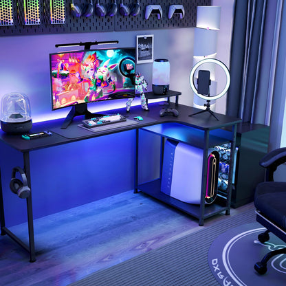 GTRACING L Shaped Gaming Desk, Carbon Fiber Style Computer Desk Compatible with Monitor Arm Storage Shelves Corner Desk Gaming Table for Home Office Desks Easy to Assemble Adjustable Shelf Height