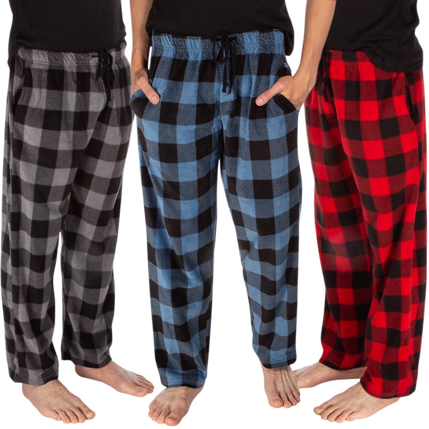 DG Hill Mens PJ Bottoms Fleece - Lounge Pants Sleepwear Plaid PJs - Pajama Pants with Pockets Microfleece for Winter