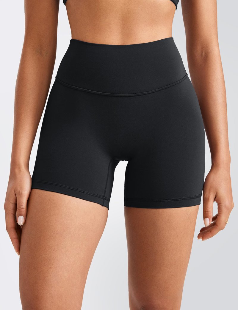 INGIA Womens High Waist No Front Seam Scrunch Butt Biker Shorts 5 Inches V-Back Scrunch Booty Gym Workouts Black Small