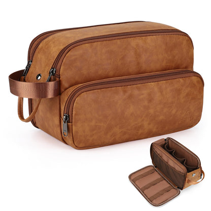 Estour Toiletry Bag for Men, Travel Toiletry Bag Travel Essentials, Dopp Kit Water-resistant Shaving Bag, Bathroom Bag Toiletries Organizer, Brown(PU Leather)