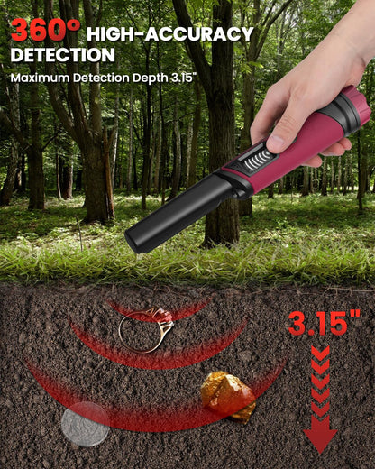 DR.ÖTEK Metal Detector Pinpointer for Adults & Kids, IP68 Fully Waterproof underwater metal detector wand Handheld Pin Pointer with LCD Screen & LED Light, 360°High Sensitivity Accuracy Detection, Red