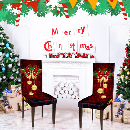 Moukeren 6 Pcs Red Christmas Chair Covers Set Stretch Removable Washable Christmas Dining Chair Seat Covers for Home Hotel Dining Room Kitchen Banquet Wedding Xmas Party Decor