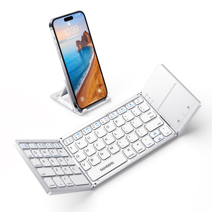Samsers Foldable Bluetooth Keyboard with Touchpad - Portable Wireless Keyboard with Holder, Rechargeable Full Size Ultra Slim Pocket Folding Keyboards for Android Windows iOS Tablet & Laptop - Black