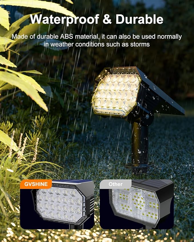 6 Pack Solar Powered Outdoor Spot Lights Outside Landscape Waterproof 24 LEDs Spotlights Dusk to Dawn for House Yard Tree, Backyard, Path, Garden, Statues, 3 Modes Accent Lighting (Warm White)