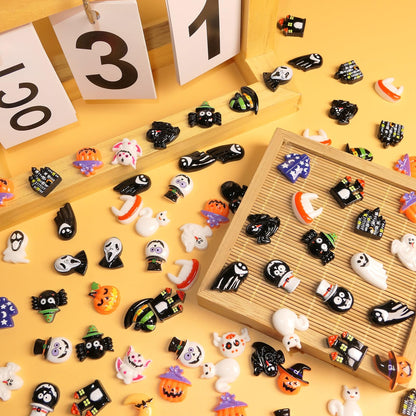 HADDIY Halloween Resin Charms for Crafts,100 Pcs Flatback Slime Charm Beads Miniature Ornaments for Halloween Embellishments Scrapbook and Mini Decorations